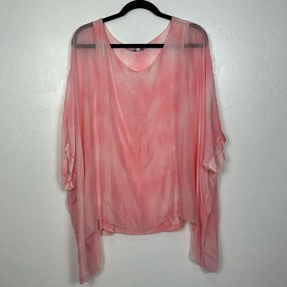 Tempo Paris Pink Tie Dye Flowy Boho Two-Layer Blouse Top Size M
